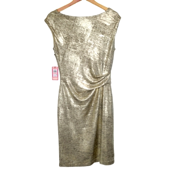 Vince Camuto Dress Womens Size 10 Gold Metallic Sheath Cocktail Midi Sleveless - Picture 2 of 7